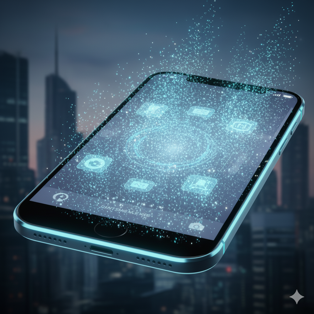 Visual showing mobile app icons disappearing in the future